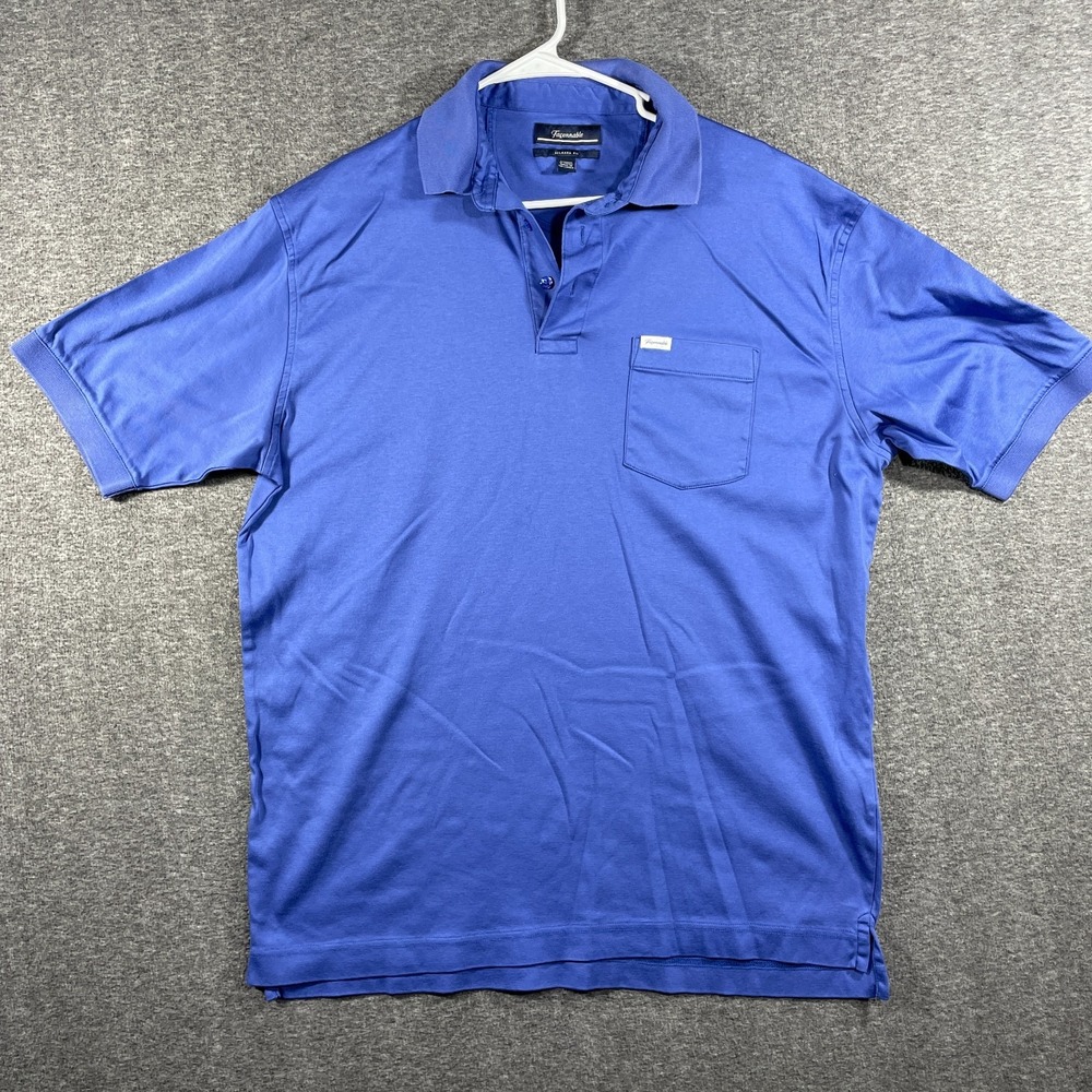Faconnable Mens Large Collar Polo Shirt Relaxed Fit Pocket Short Sleeve Blue